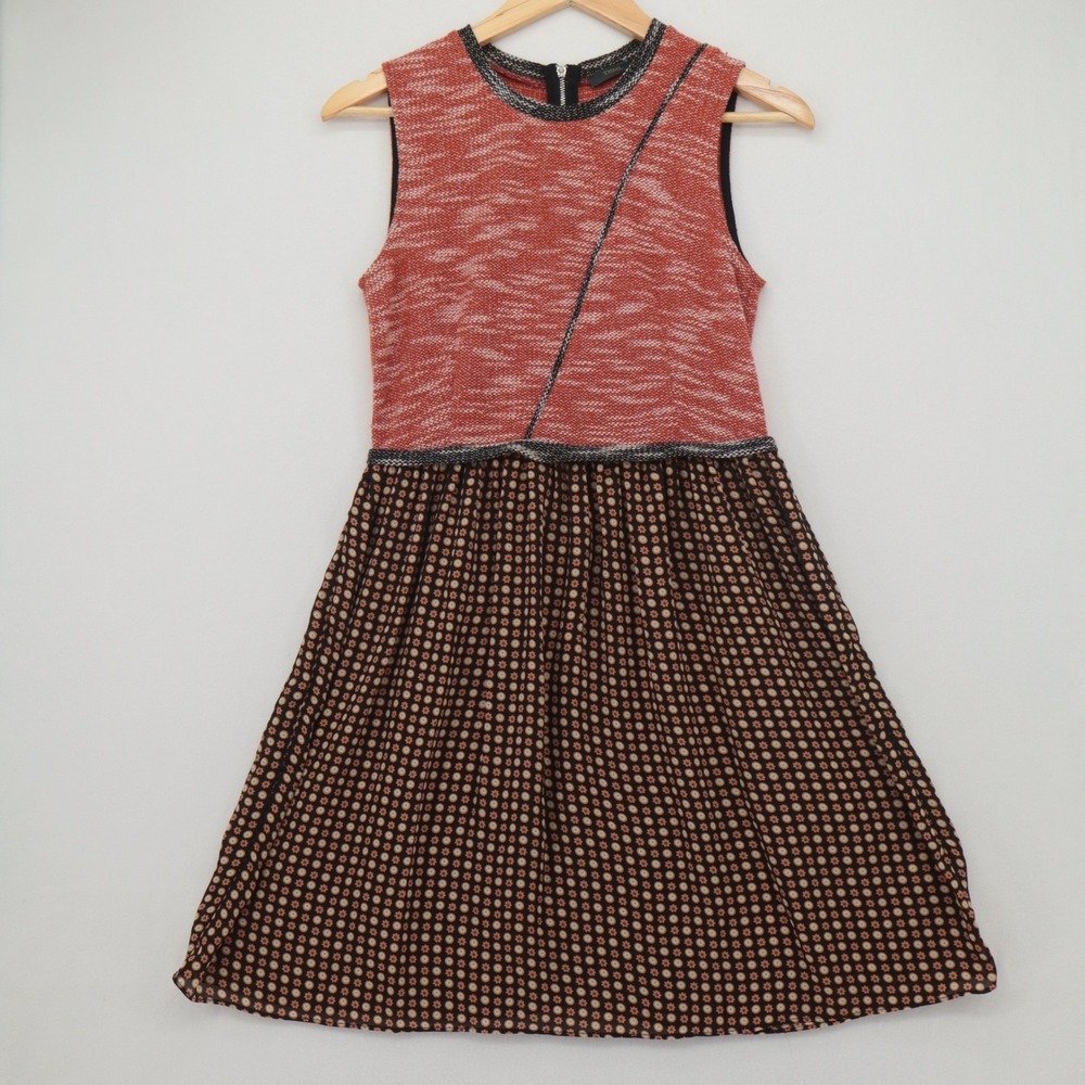 THML Size S Sleeveless Dress Rust Tweed-Like Top‎ Knit Floral Print Knee Length